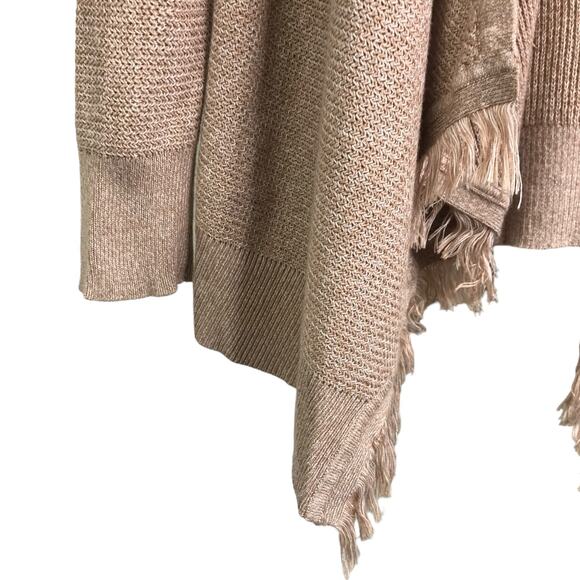 White House Black Market Cardigan Womens XS Beige Knit Fringe Open Front Sweater - Picture 7 of 11